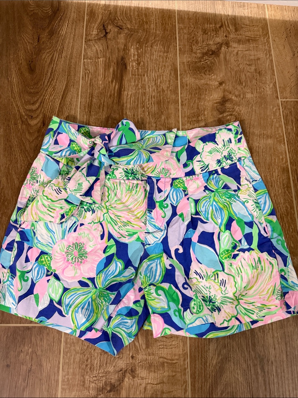 Lilly Pulitzer Floral Tie-Waist Shorts in Pink, Blue & Green